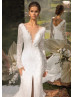 Boat Neck Ivory Lace Tulle Slit Anniversary Wedding Dress